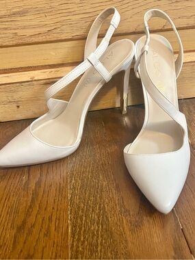 ALDO Neutral Leather Slingback Heels | Chic Gold Heel Detail Pumps
